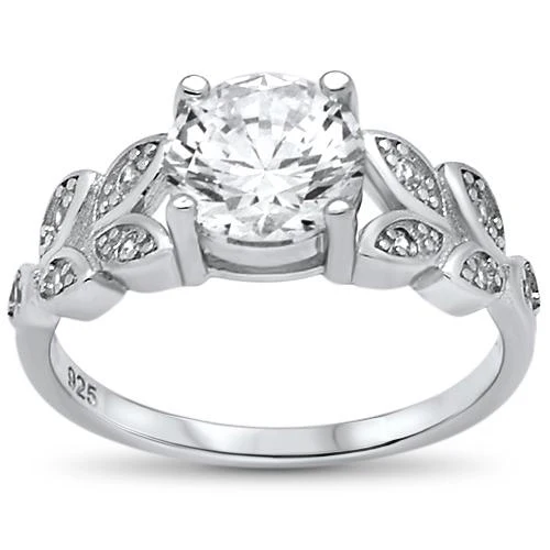 <span>CLOSEOUT! </span>Round Solitaire Cubic Zirconia Engagement .925 Sterling Silver Ring