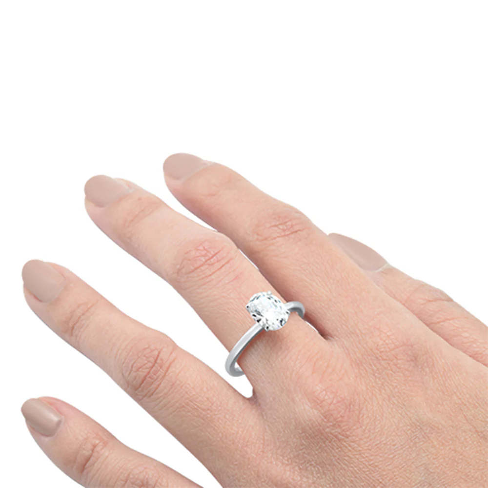 2.00ct 9x7mm Oval Cubic Zirconia .925 Sterling Silver Solitaire Engagement Ring Sizes 4-10 - Image 4