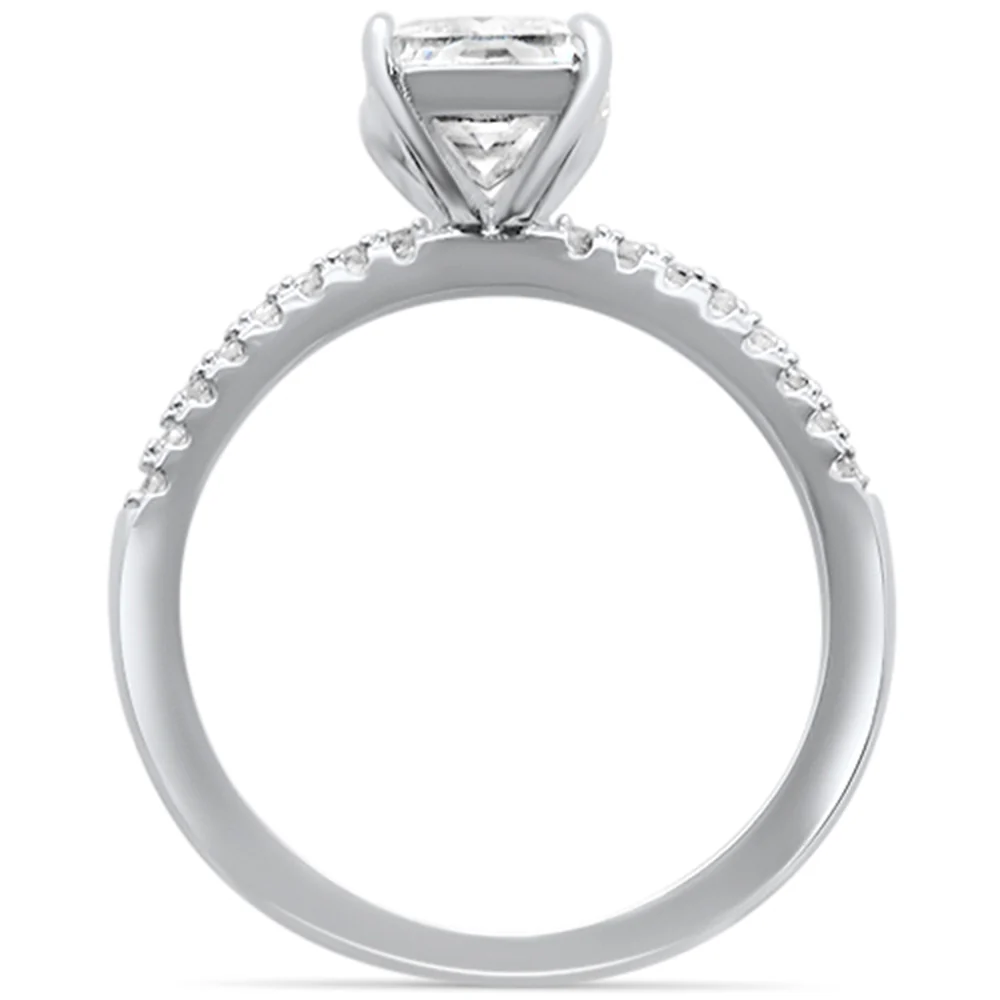 2.50ct 9x7mm Radiant Cut & Round Cubic Zirconia .925 Sterling Silver Solitaire Engagement Ring Sizes 4-10 - Image 3