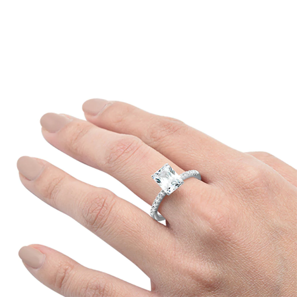 2.50ct 9x7mm Radiant Cut & Round Cubic Zirconia .925 Sterling Silver Solitaire Engagement Ring Sizes 4-10 - Image 4