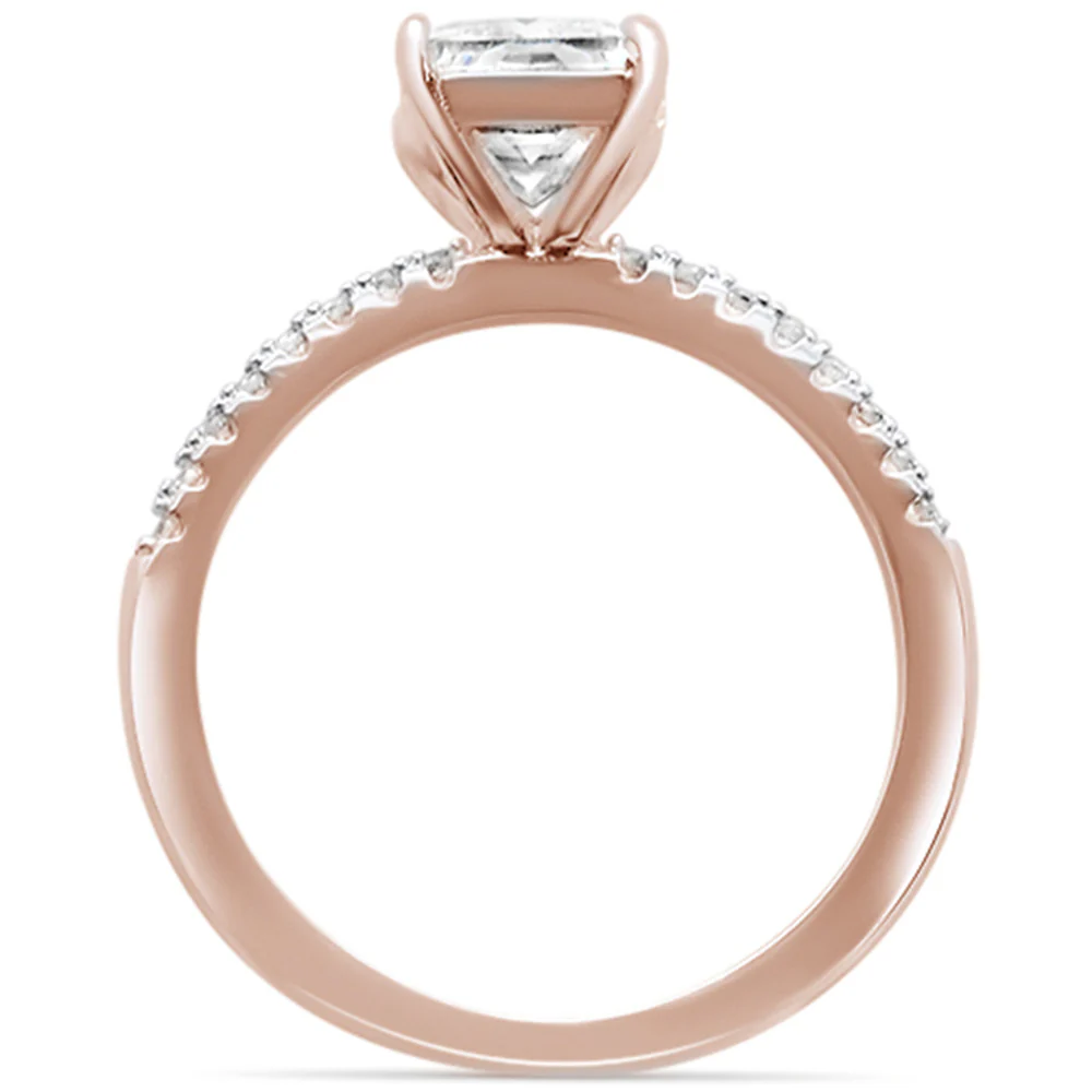 2.50ct 9x7mm Rose Gold Plated Radiant Cut & Round Cubic Zirconia .925 Sterling Silver Solitaire Engagement Ring Sizes 4-10 - Image 3