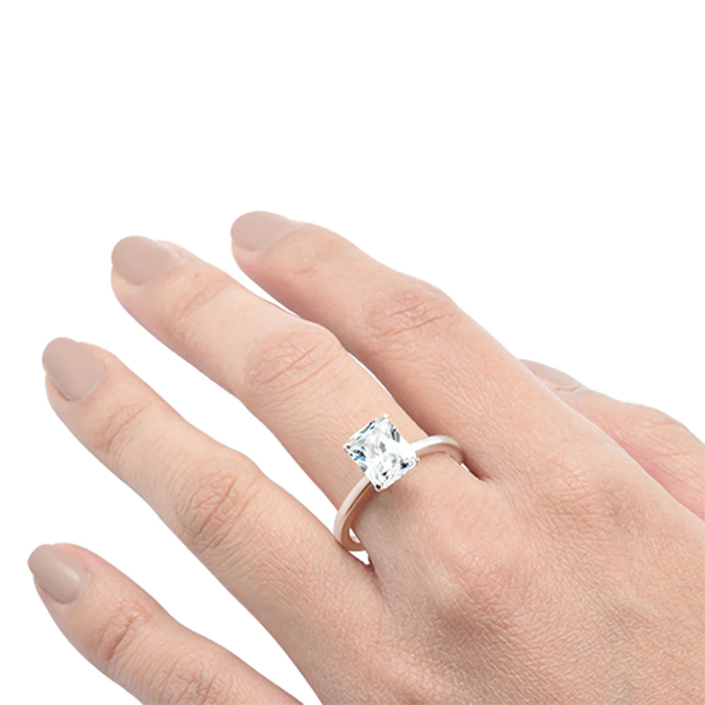 <span>CLOSEOUT! </span>2.50ct 9x7mm Rose Gold Plated Radiant Cut Cubic Zirconia .925 Sterling Silver Solitaire Engagement RingSizes 4-9 - Image 4