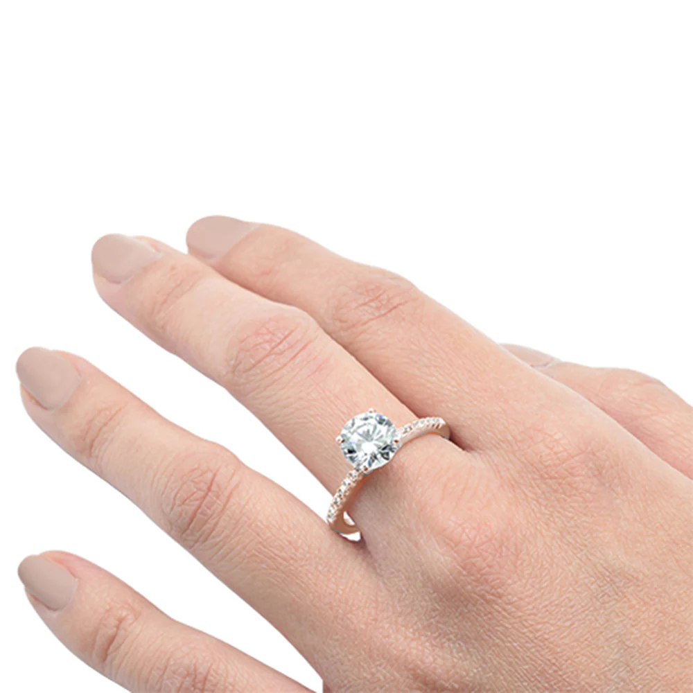 2.00ct 8mm Round Cubic Zirconia Rose Gold Plated .925 Sterling Silver Solitaire Engagement Ring Sizes 4-11 - Image 4