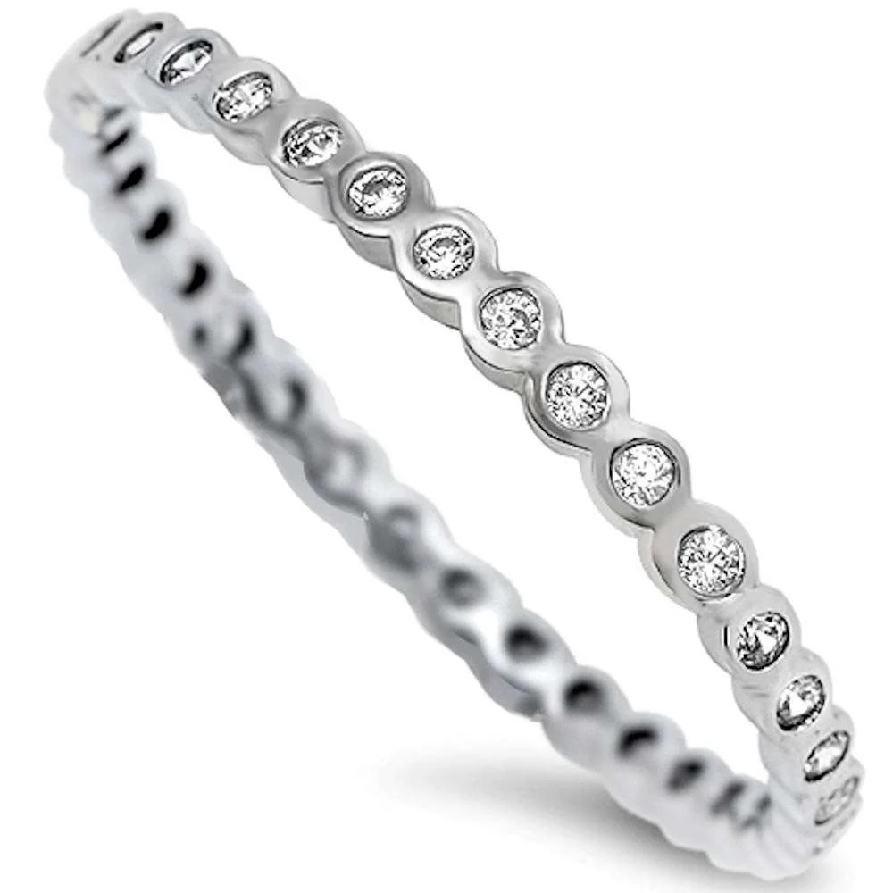 <span>CLOSEOUT! </span>Round Cz Eternity Band .925 Sterling Silver Ring