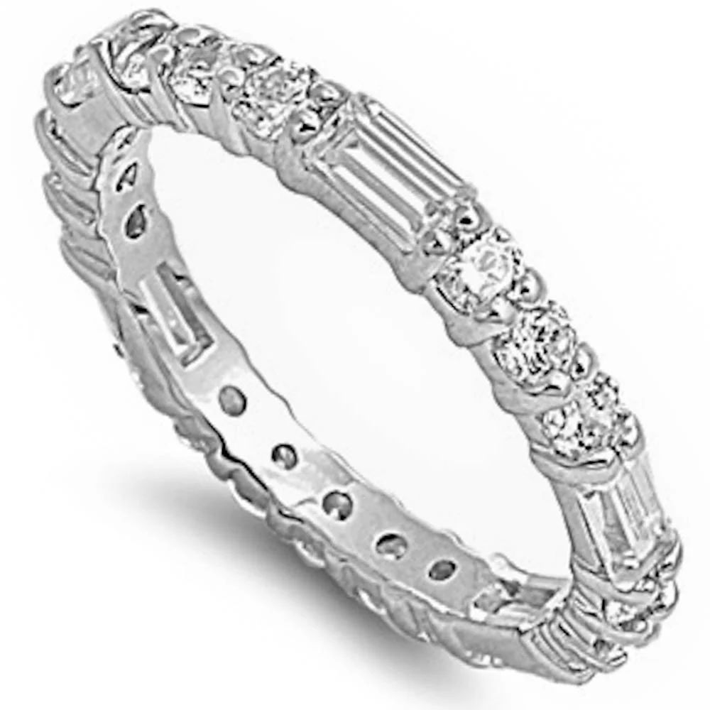 <span>Closeout!</span>Round & Baguette Cz Band .925 Sterling Silver Sizes 4-5,9-11