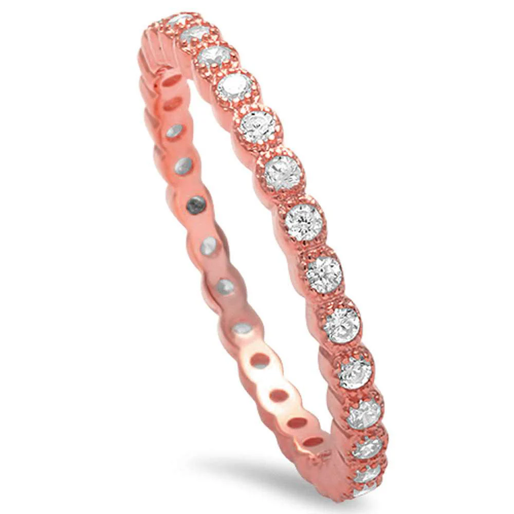 <span>CLOSEOUT!</span>Rose Gold Plated Cz Band .925 Sterling Silver Ring Sizes 4-11