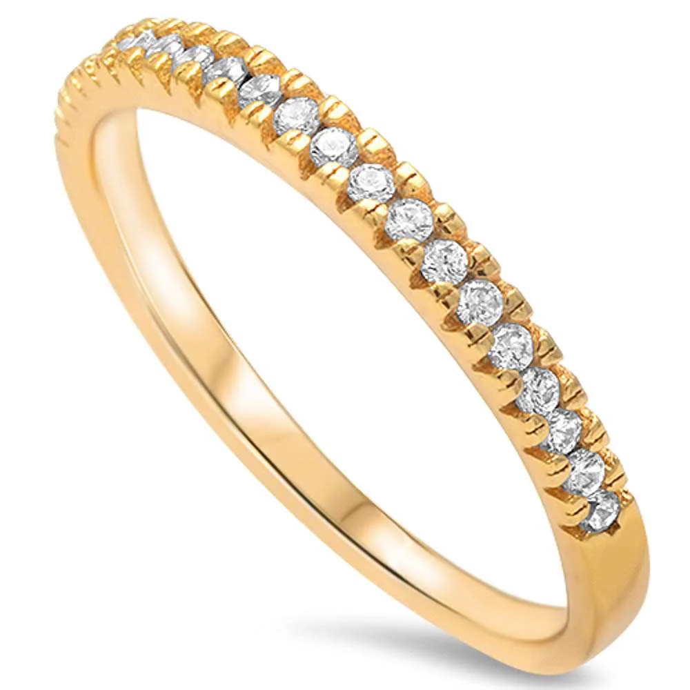 <span>CLOSEOUT! </span>Yellow Gold Plated Cz Engagement Band .925 Sterling Silver Ring Sizes 3-11