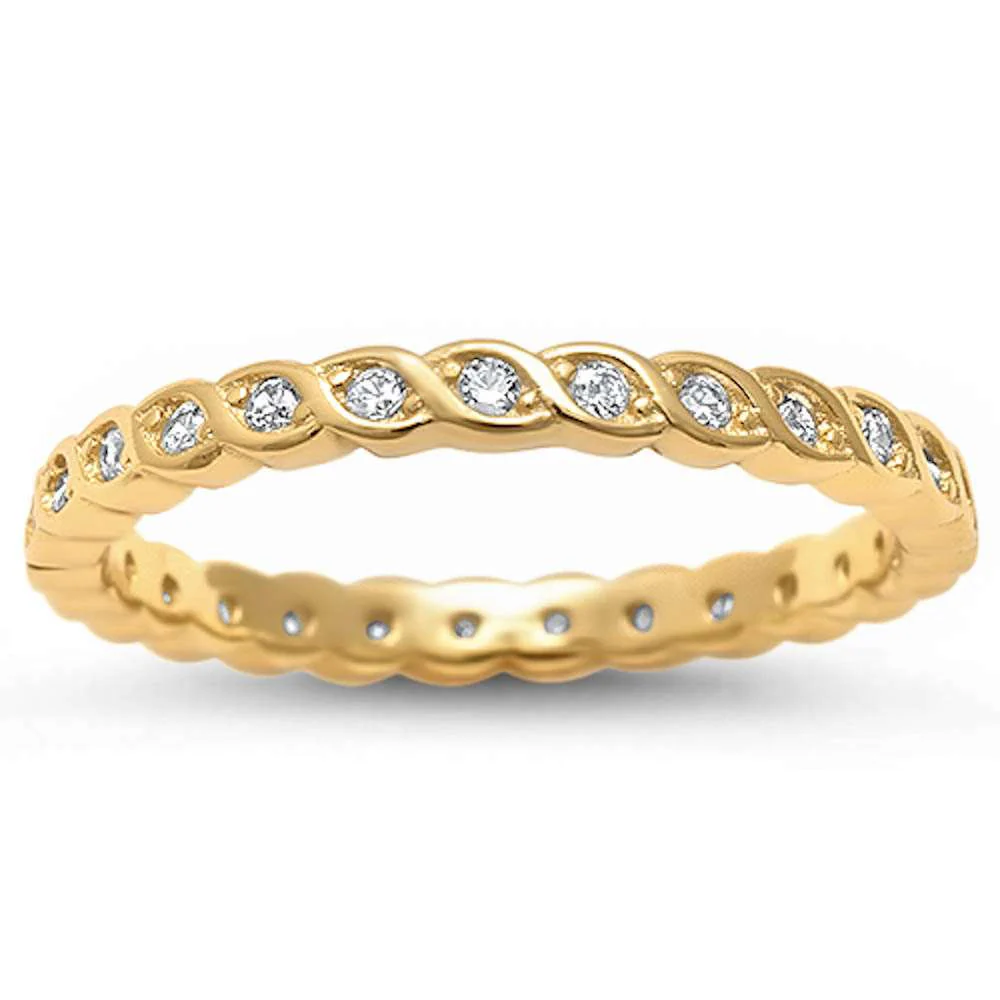 <span>CLOSEOUT! </span>Yellow Gold Plated Cubic Zirconia Eternity .925 Sterling Silver Ring