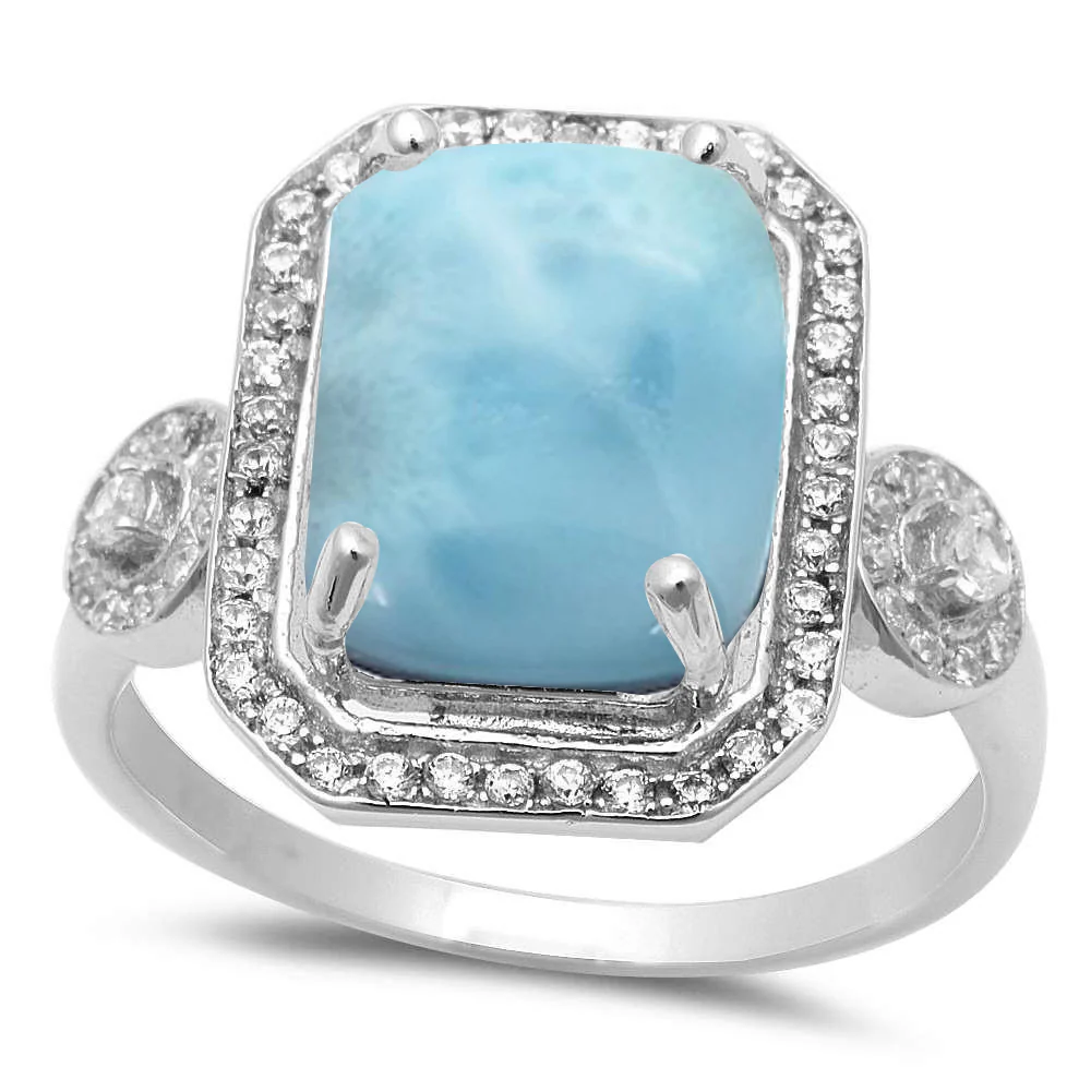 Elegant Natural Larimar .925 Sterling Silver Ring Sizes 5-10