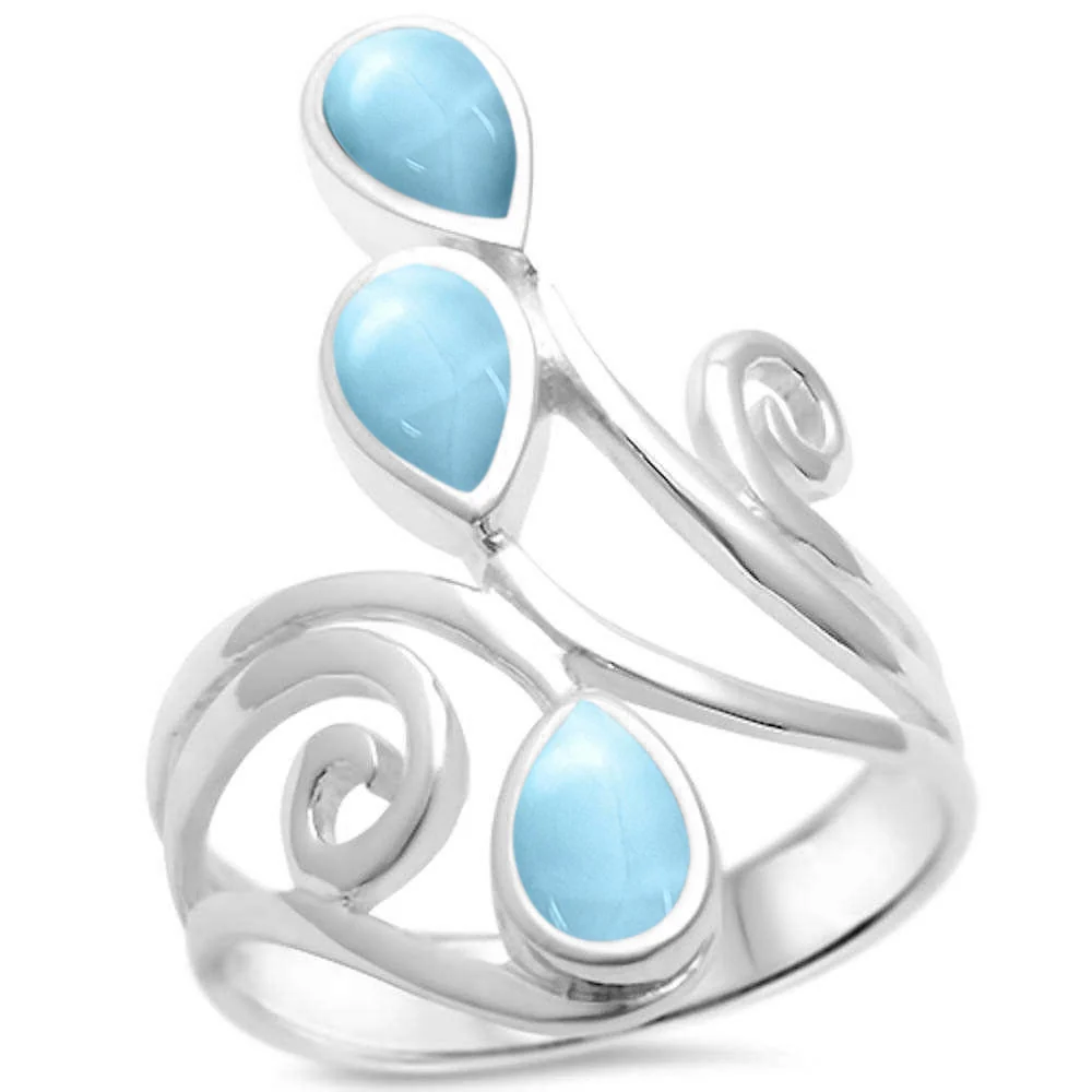 Natural Larimar Wrap Around Spiral .925 Sterling Silver Ring Sizes 4-10