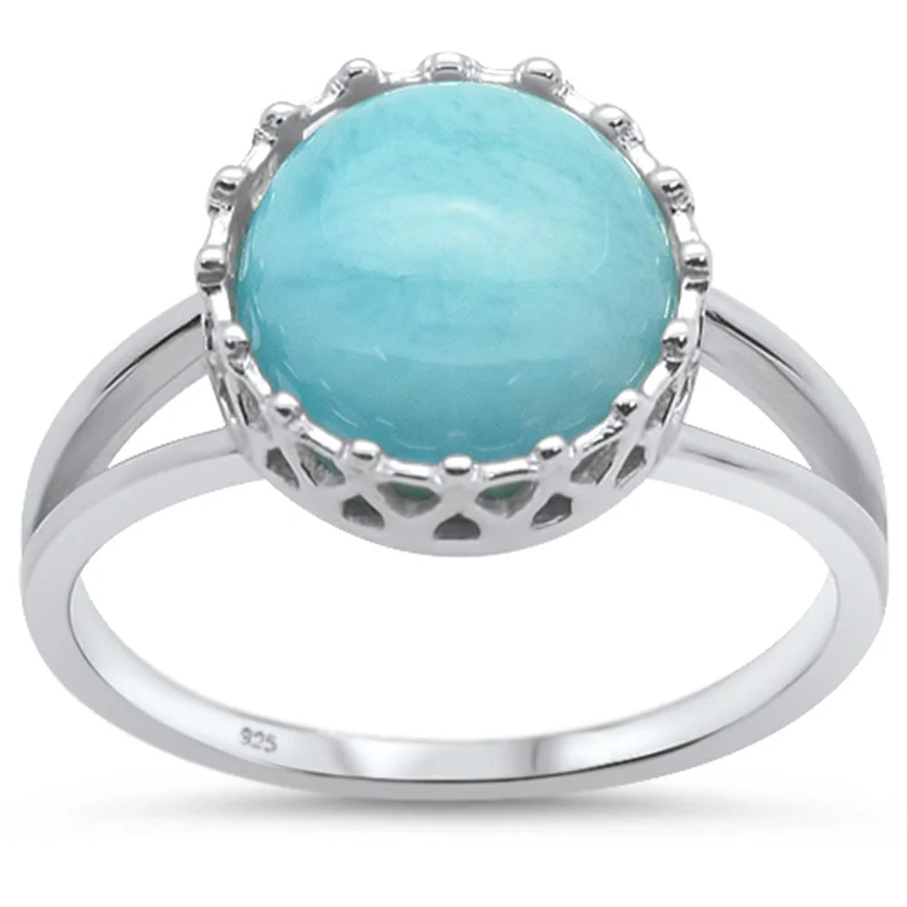 Natural Larimar Crown Design .925 Sterling Silver Ring Sizes 5-10