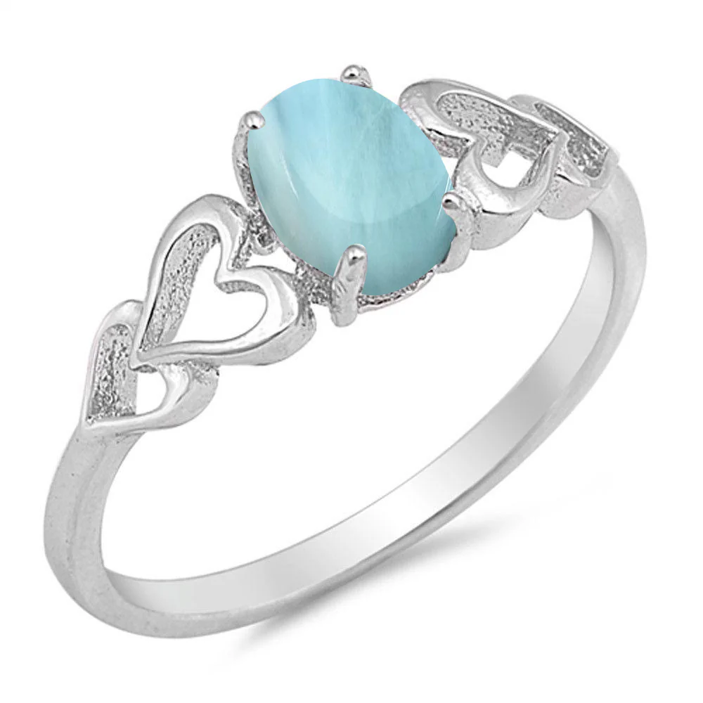 Natural Larimar with heart .925 Sterling Silver Ring Sizes 5-10