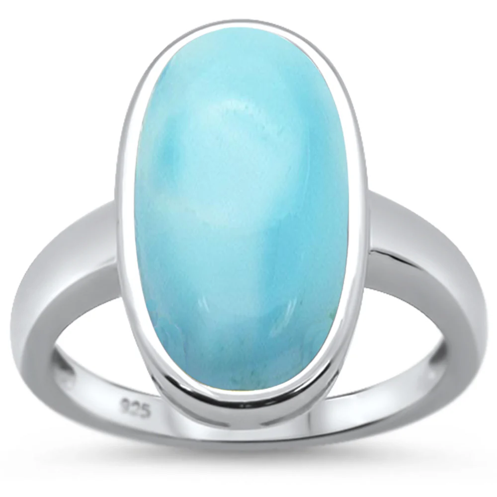 Natural Larimar Oval .925 Sterling Silver Ring Sizes 5-10