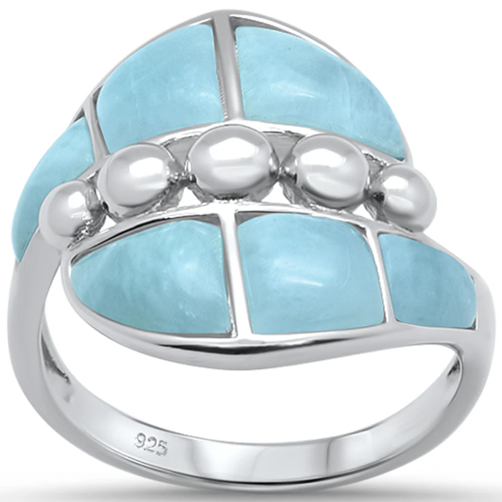Natural Larimar Fashion .925 Sterling Silver Ring Sizes 6-8