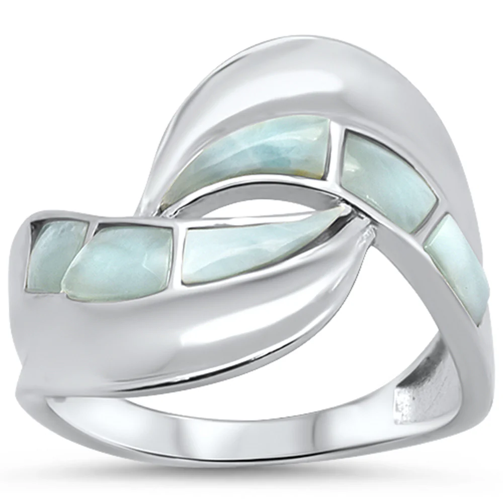 New Natural Larimar  .925 Sterling Silver Ring Sizes 5-10