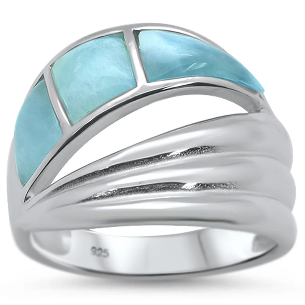 Natural Larimar .925 Sterling Silver Ring Sizes 6-8