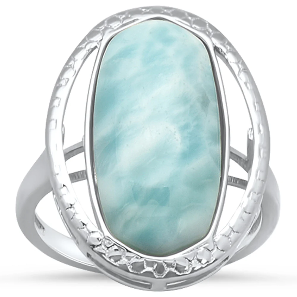 Natural Larimar .925 Sterling Silver Ring Sizes 5-10