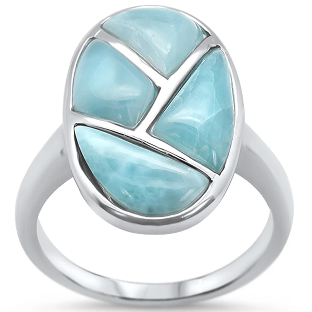 Natural Larimar .925 Sterling Silver Ring Sizes 6-10