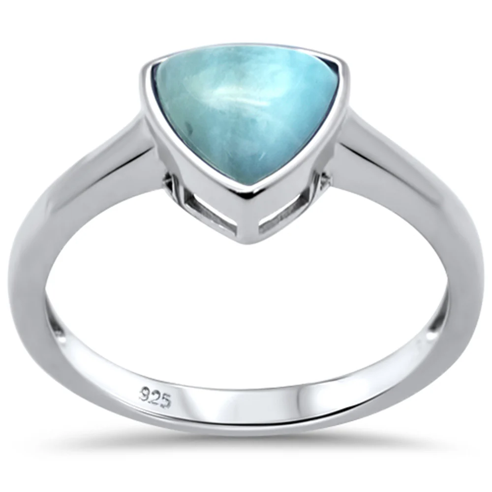 Natural Trillion Shaped Larimar .925 Sterling Silver Ring Sizes 5-10