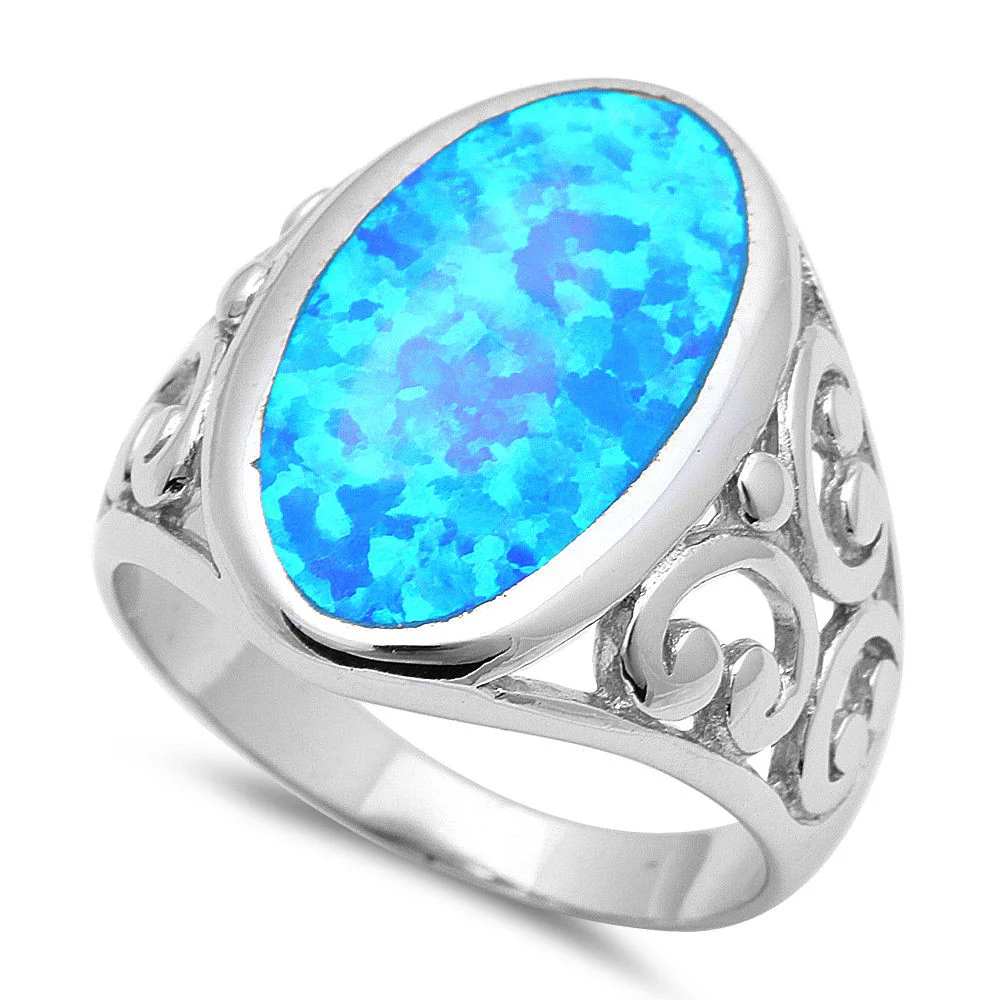 <span>CLOSEOUT!</span> Blue Fire Opal Design .925 Sterling Silver Ring