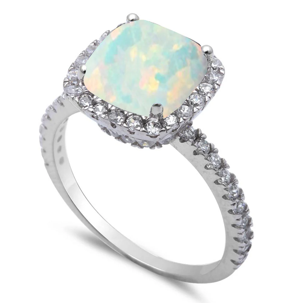 <span>CLOSEOUT! </span>White Opal & Cubic Zirconia .925 Sterling Silver Ring