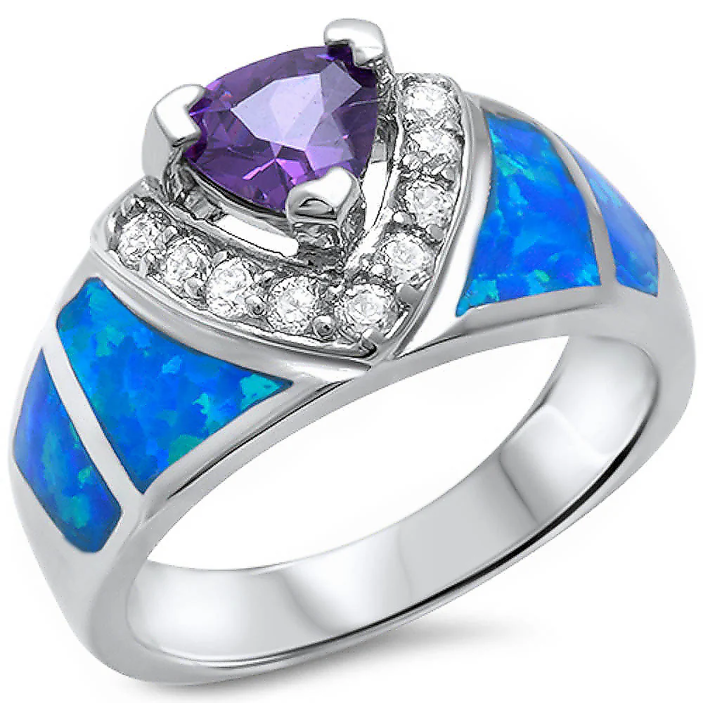 <span>CLOSEOUT!</span>Amethyt, blue Opal, & Cz New Fashion .925 Sterling Silver Ring