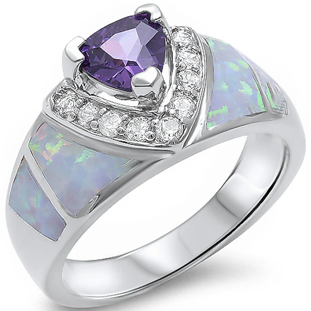 <span>CLOSEOUT!</span>Amethyst, White Opal, & Cz New Fashion .925 Sterling Silver Ring