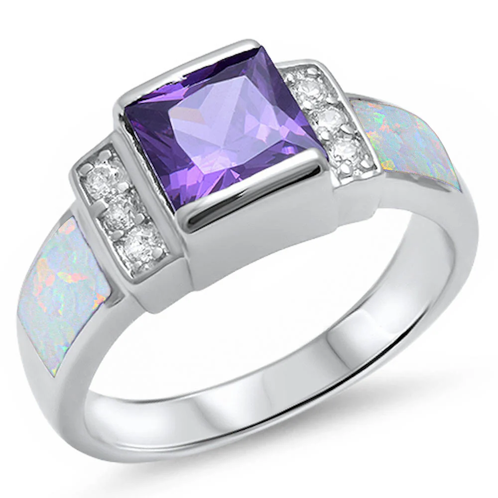 <span>CLOSEOUT!</span> Amethyst, White Opal, & Cz .925 Sterling Silver Ring Sizes 5-6 , 10