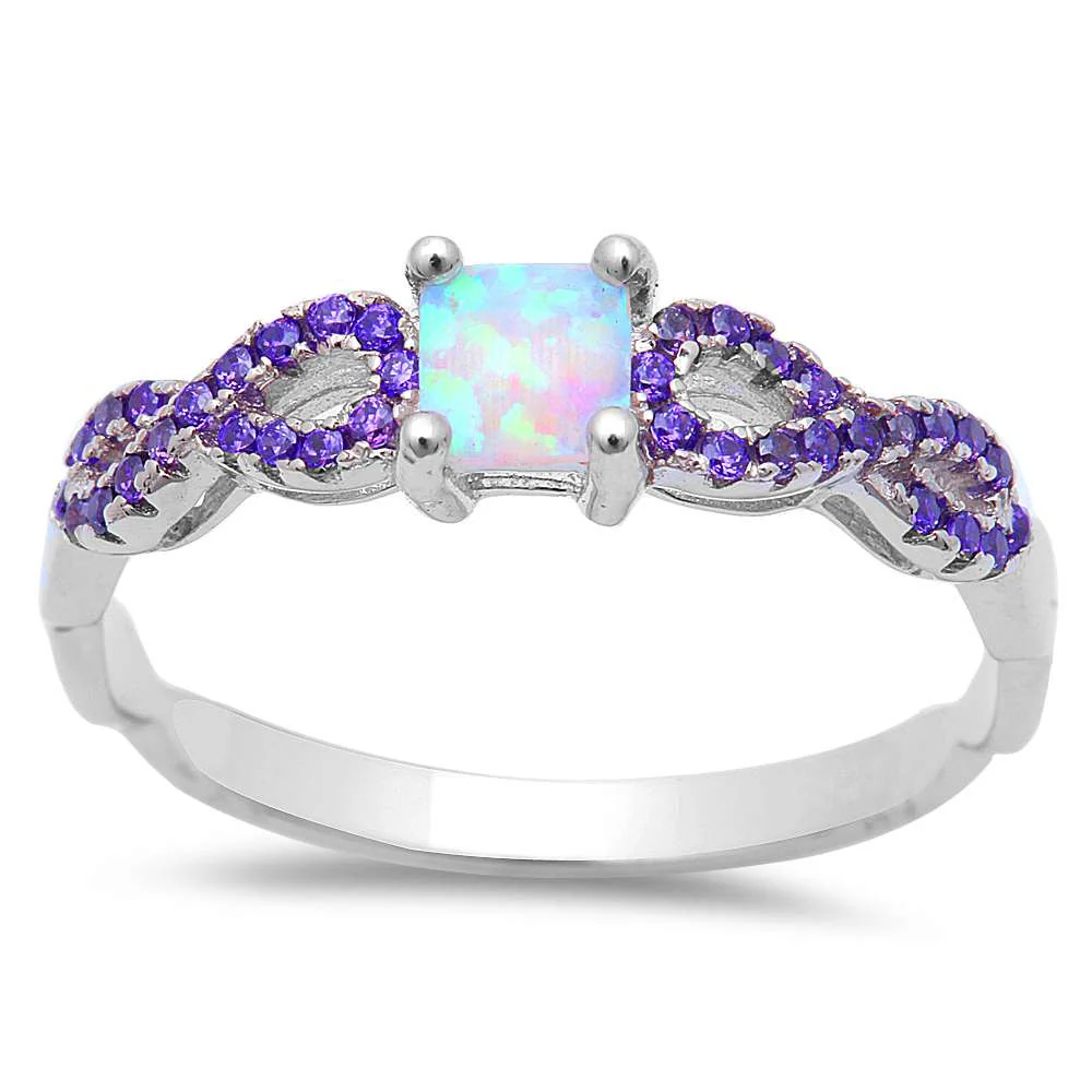 <span>CLOSEOUT!</span> White Opal w/ Amethyst Inifnity  .925 Sterling Silver Ring