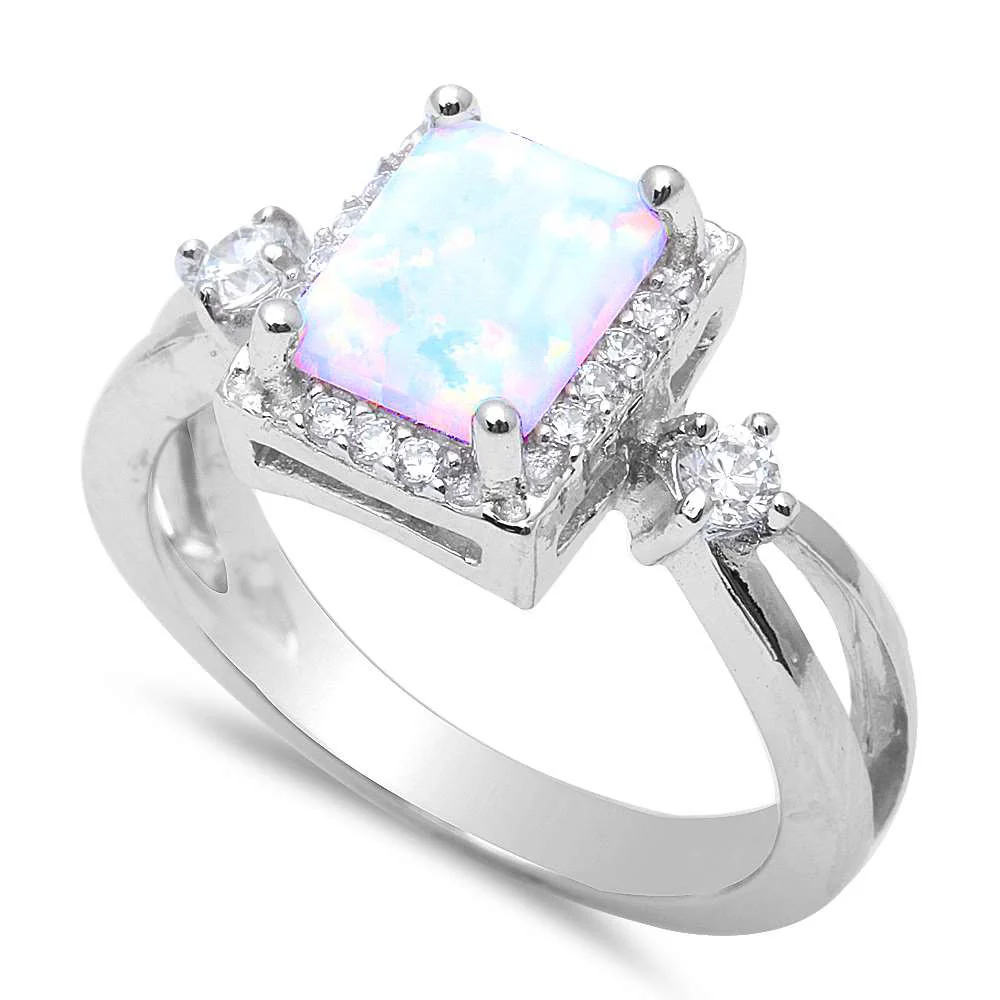 <span>CLOSEOUT!</span>White Fire Opal & Cz Fashion .925 Sterling Silver Rings