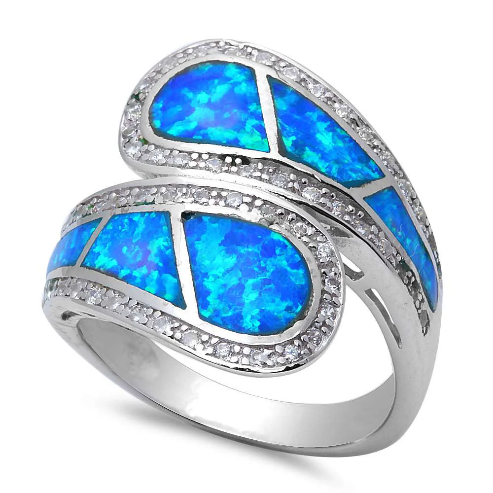 <span>CLOSEOUT!</span>Blue Opal & Cubic Zirconia .925 Sterling Silver Ring