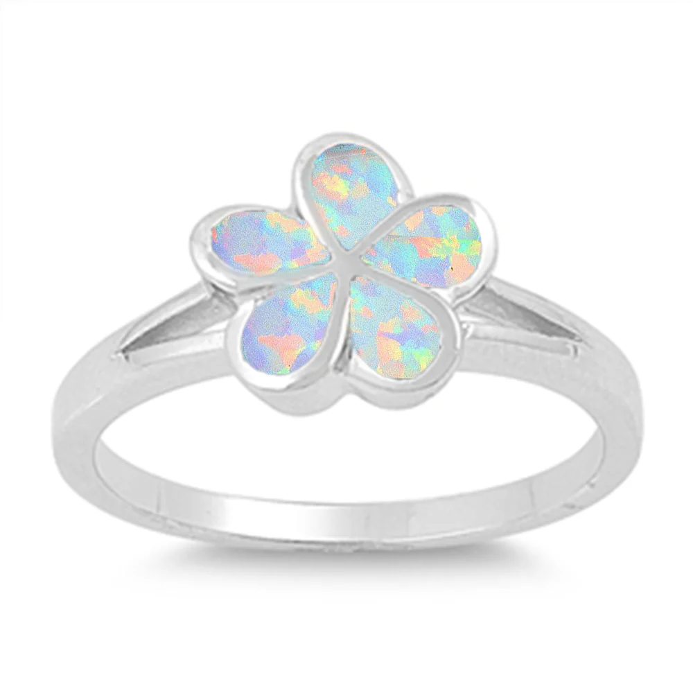White Opal Plumeria .925 Sterling Silver Ring