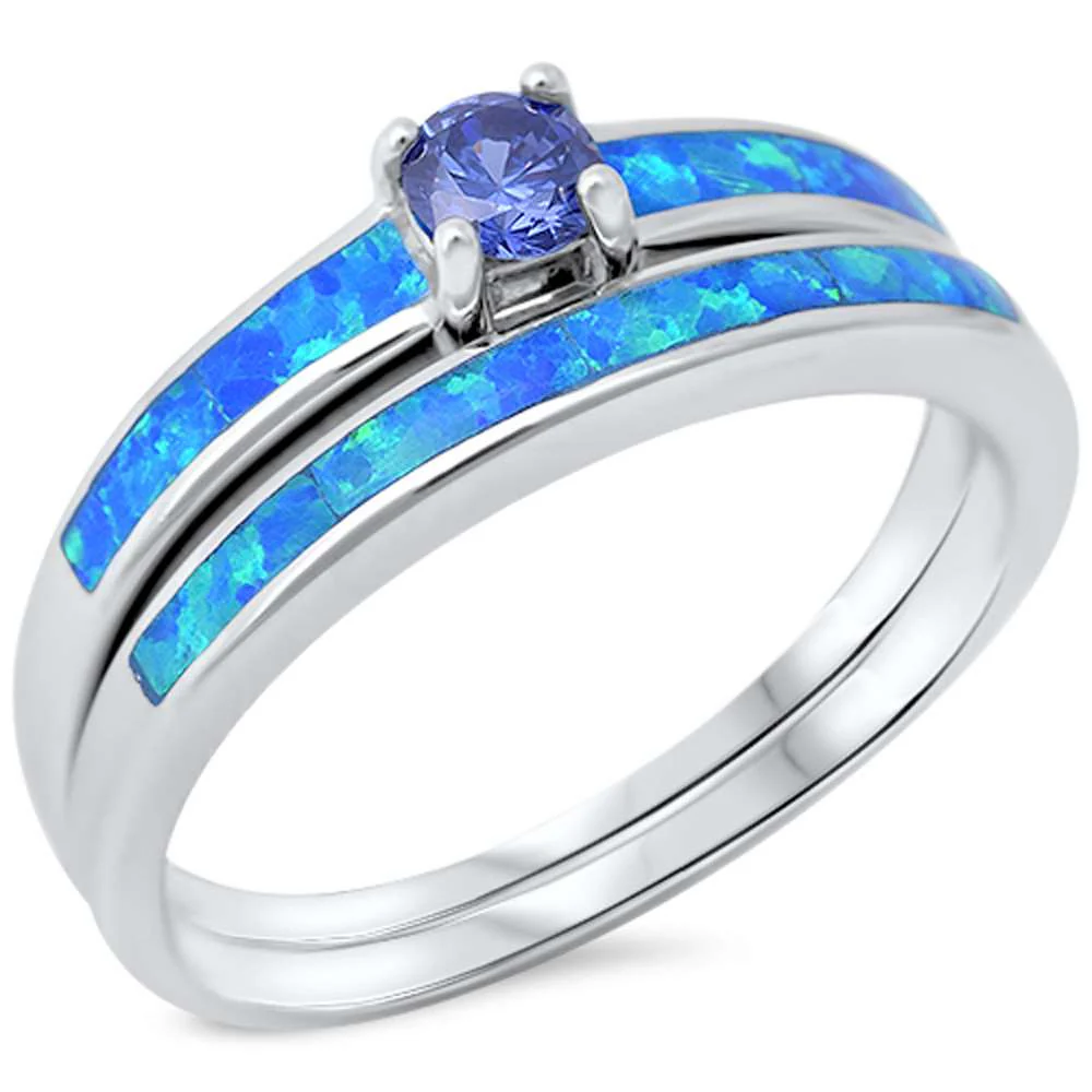 <span>CLOSEOUT!</span> Tanzanite & Blue Opal .925 Sterling Silver Ring Set