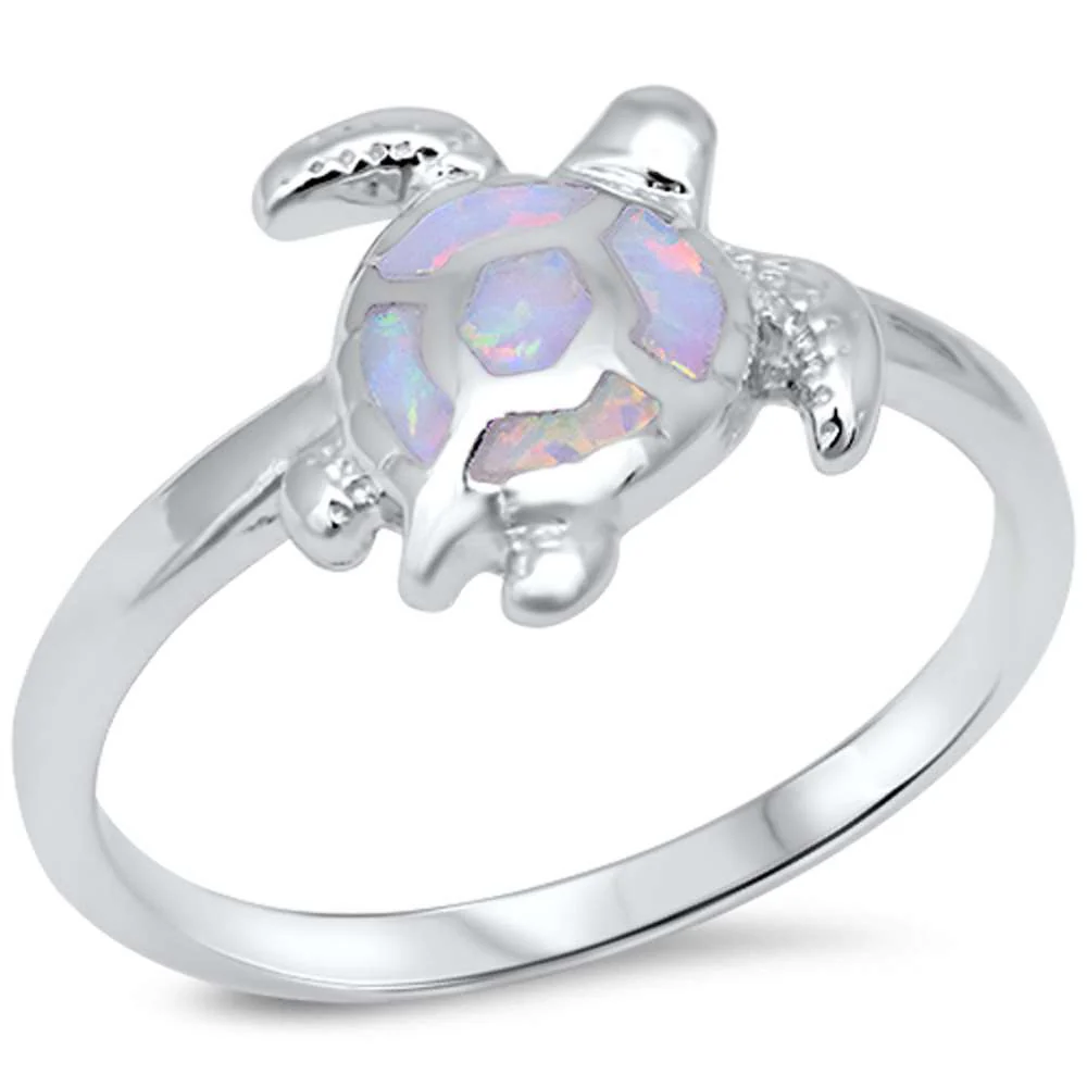 <span>CLOSEOUT! </span> White Opal Turtle .925 Sterling Silver Ring