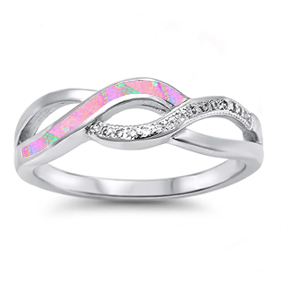 <span>CLOSEOUT! </span>Pink Opal & Cz Infinity Style .925 Sterling Silver Ring Sizes 4-12