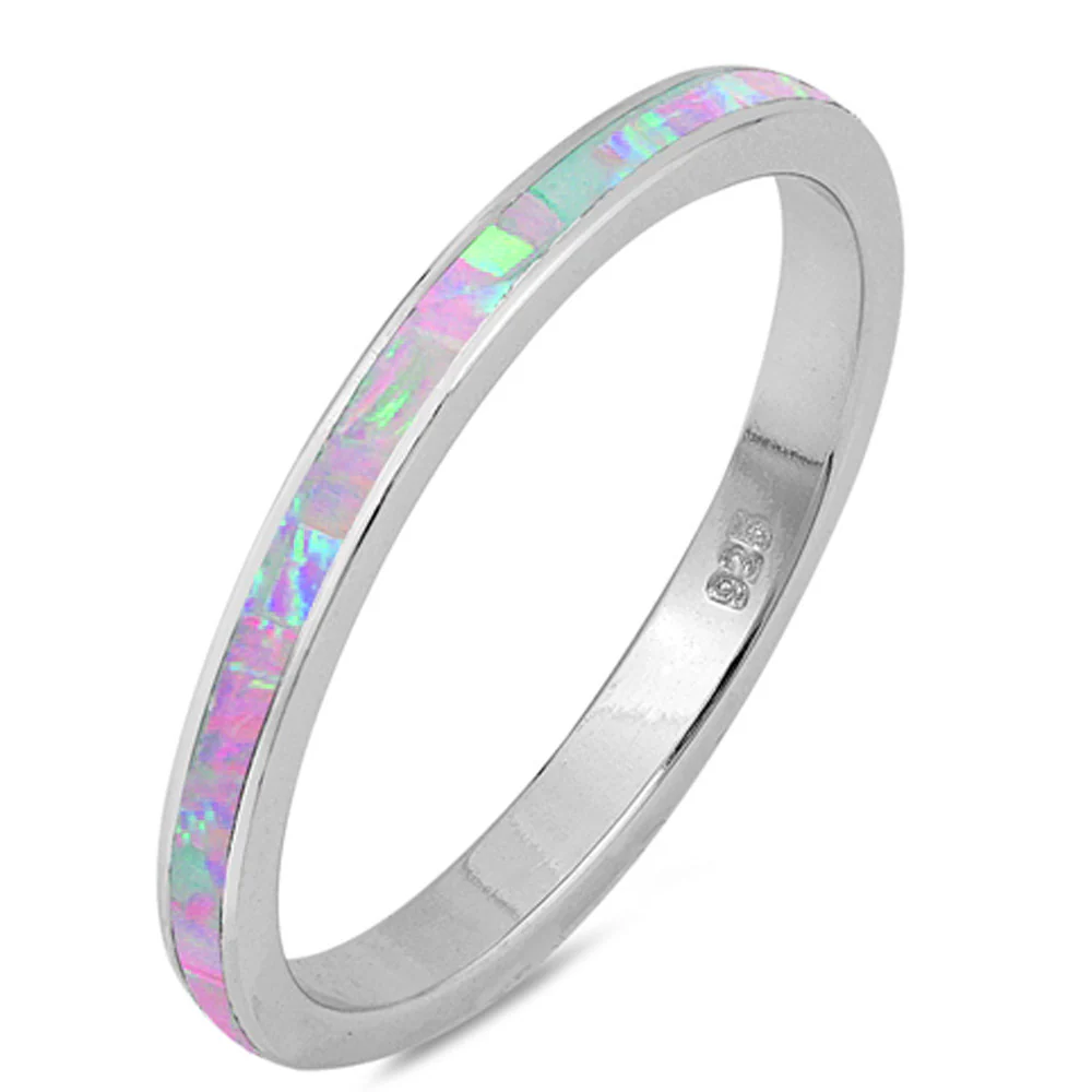 Pink Opal Band .925 Sterling Silver Ring
