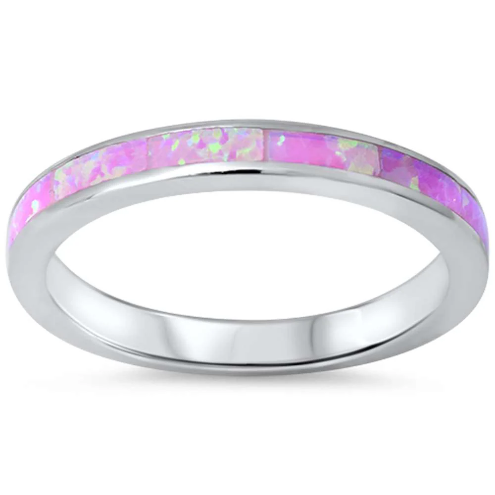 Pink Opal Band .925 Sterling Silver Ring - Image 2