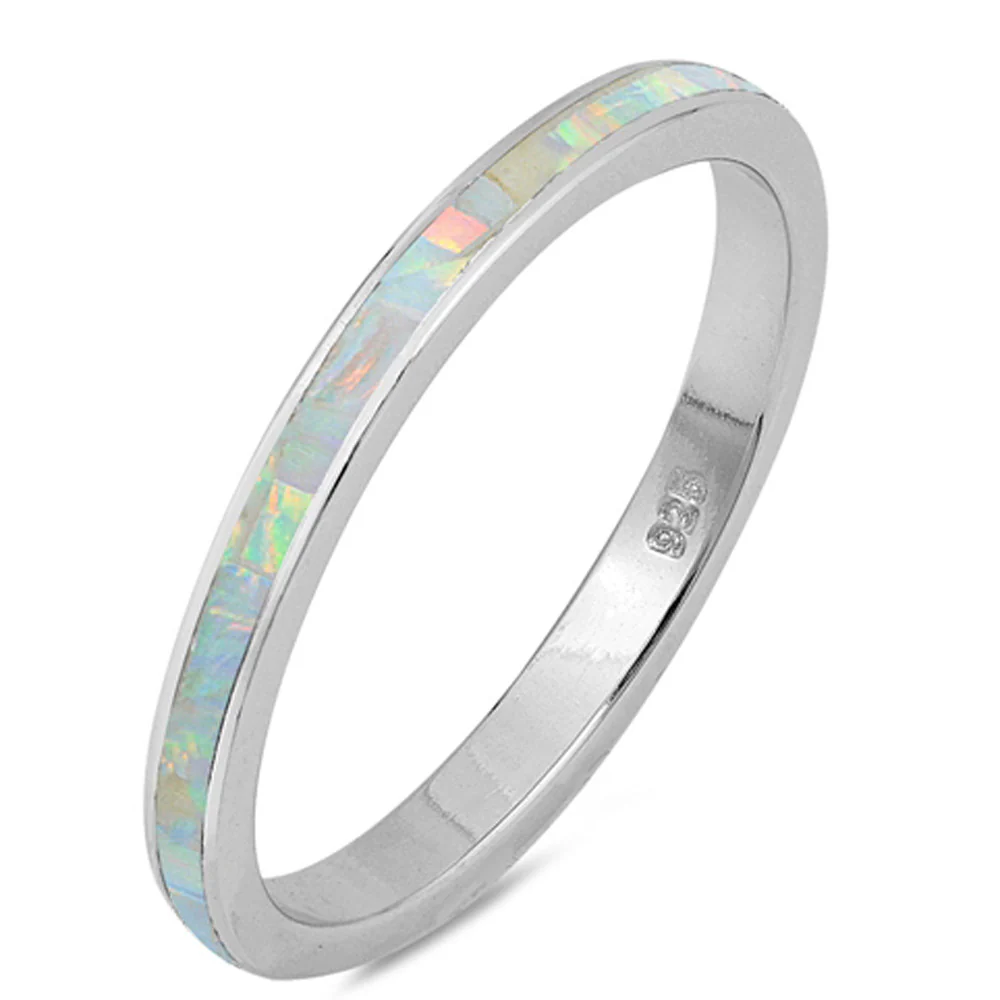 White Opal Band .925 Sterling Silver Ring sizes 4-12