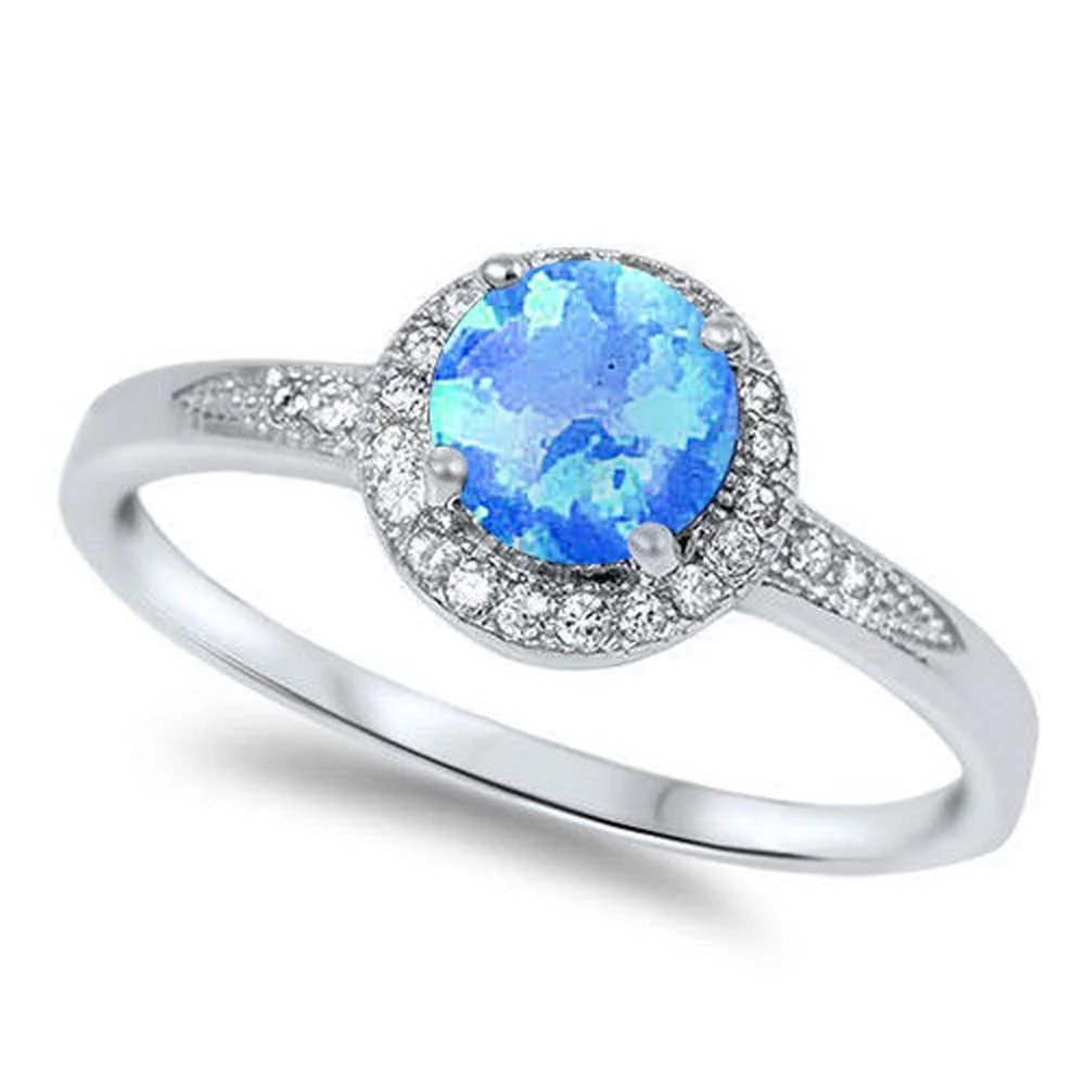Blue Fire Opal & Cz .925 Sterling Silver Ring sizes 4-12