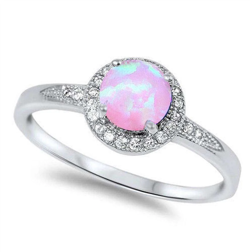 Pink Fire Opal & Cz .925 Sterling Silver Ring