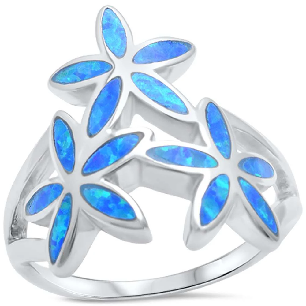 <span>CLOSEOUT!</span> Blue Opal Flower .925 Sterling Silver Ring