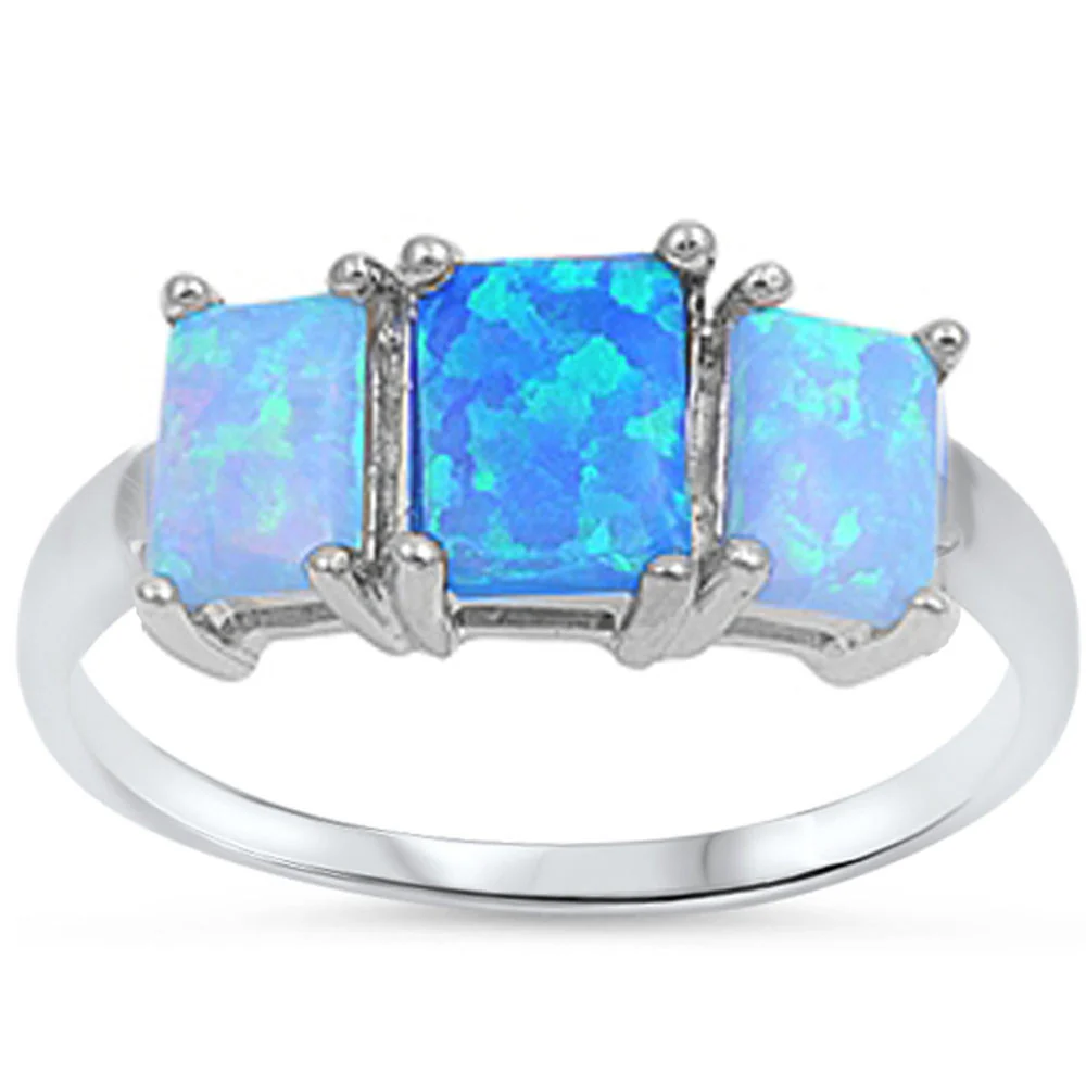 <span>CLOSEOUT!</span>Blue Fire Opal Three-stone Ring .925 Sterling Silver