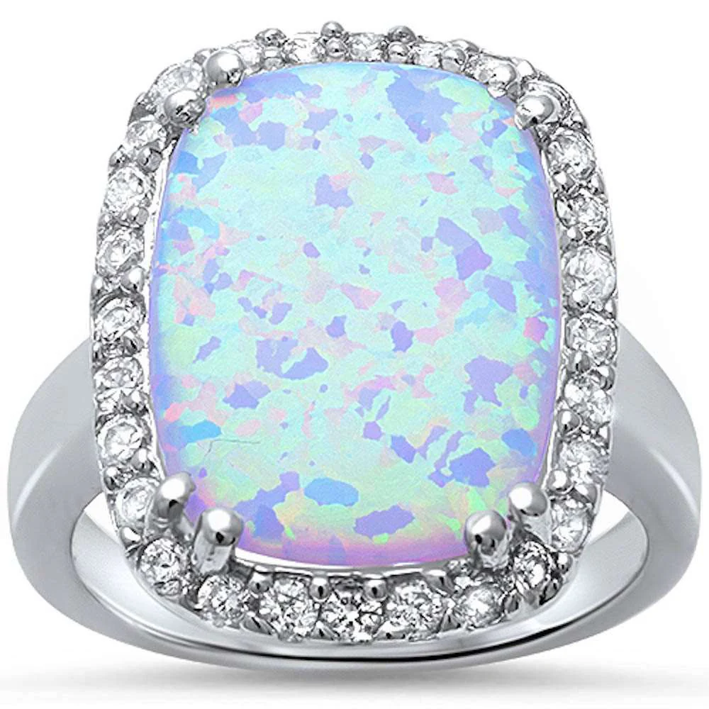 <span>CLOSEOUT!</span>Elegant White Fire Opal & Cubic Zirconia .925 Sterling Silver Ring