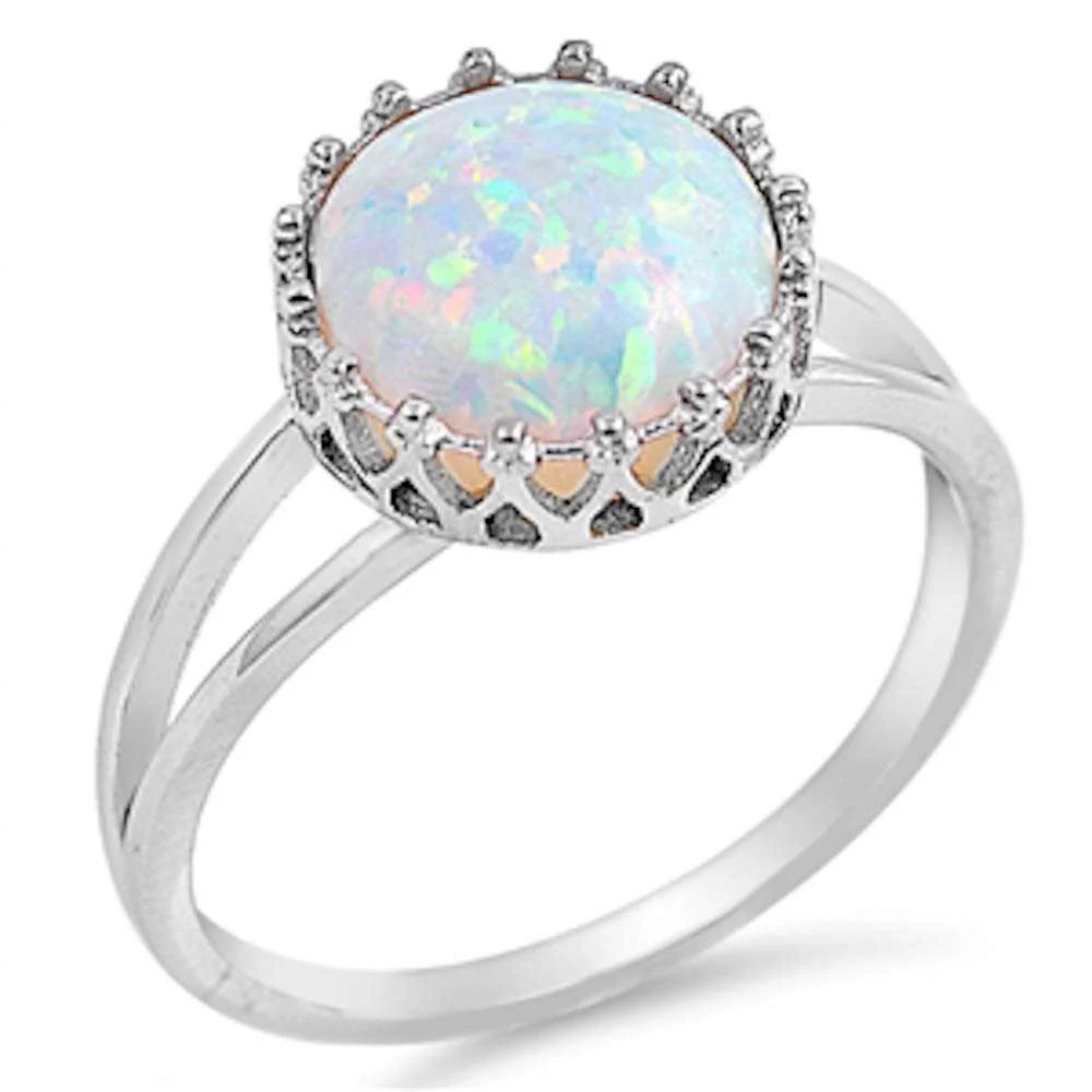 <span>CLOSEOUT! </span>Crown White Opal .925 Sterling Silver Ring