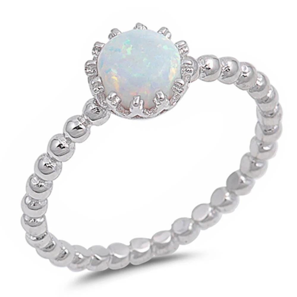 <span>CLOSEOUT!</span>Crown Round White Opal .925 Sterling Silver Ring