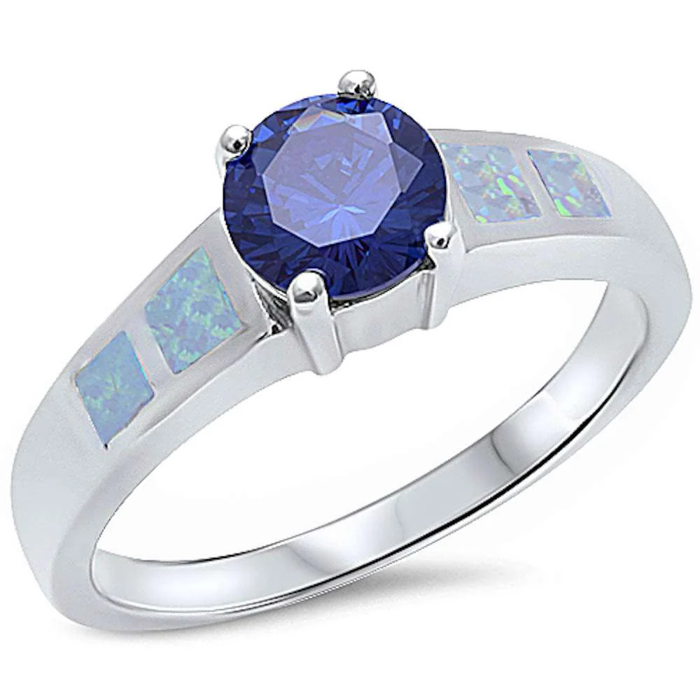 <span>CLOSEOUT!</span>Round Tanzanite & White Opal .925 Sterling Silver Ring
