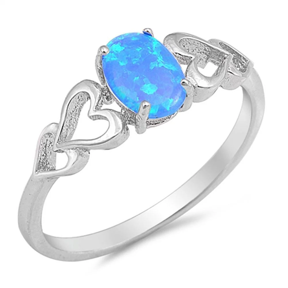 Blue Australian Opal with Hearts .925 Sterling Silver Ring