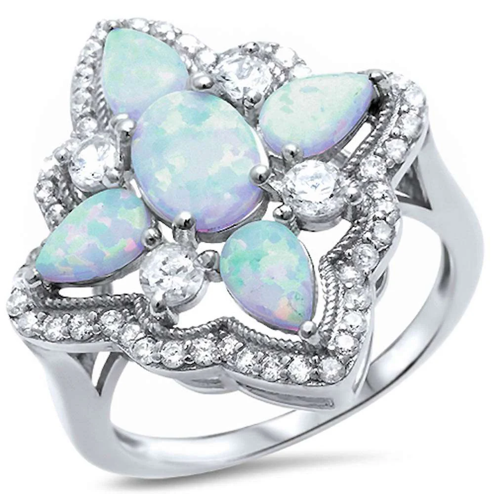 <span>Closeout!</span>New White Opal & Cubic Zirconia  .925 Sterling Silver Ring Sizes 5-10