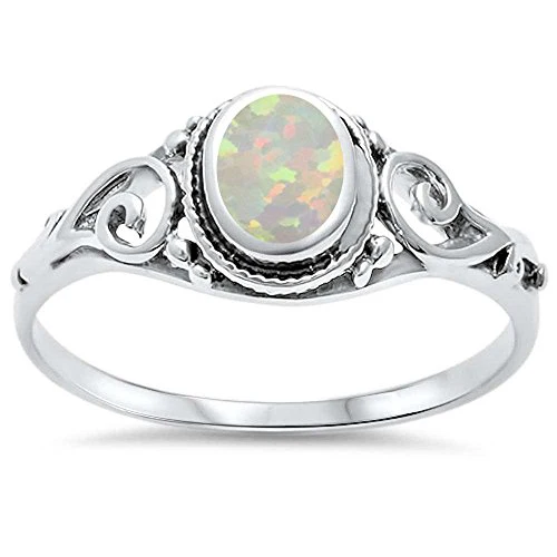 <span>CLOSEOUT!</span> Lab Created White Opal Antique Filigree Braided Ring