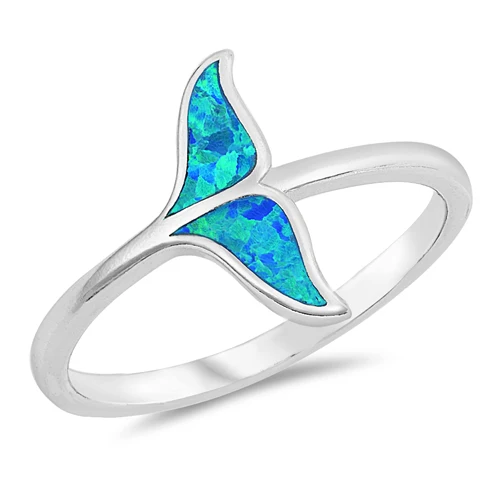 Blue Opal Whale Tail .925 Sterling Silver Ring
